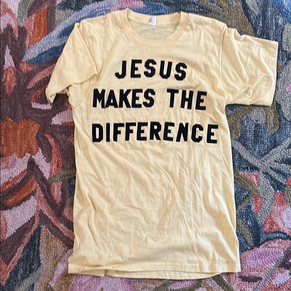 Vintage Yellow T-Shirt with Bold Black Text